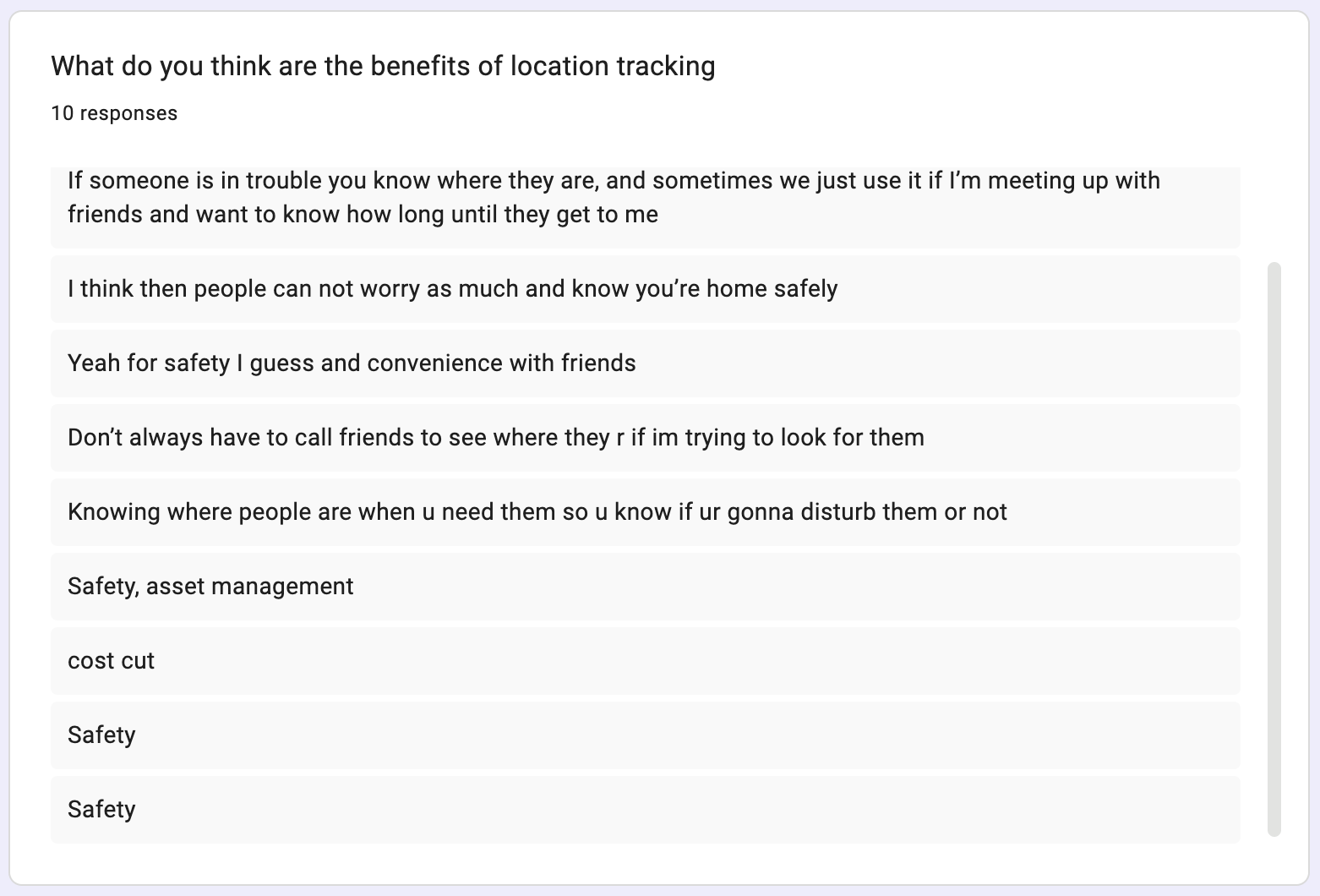 form response, what do you think are the benefits of location sharing
