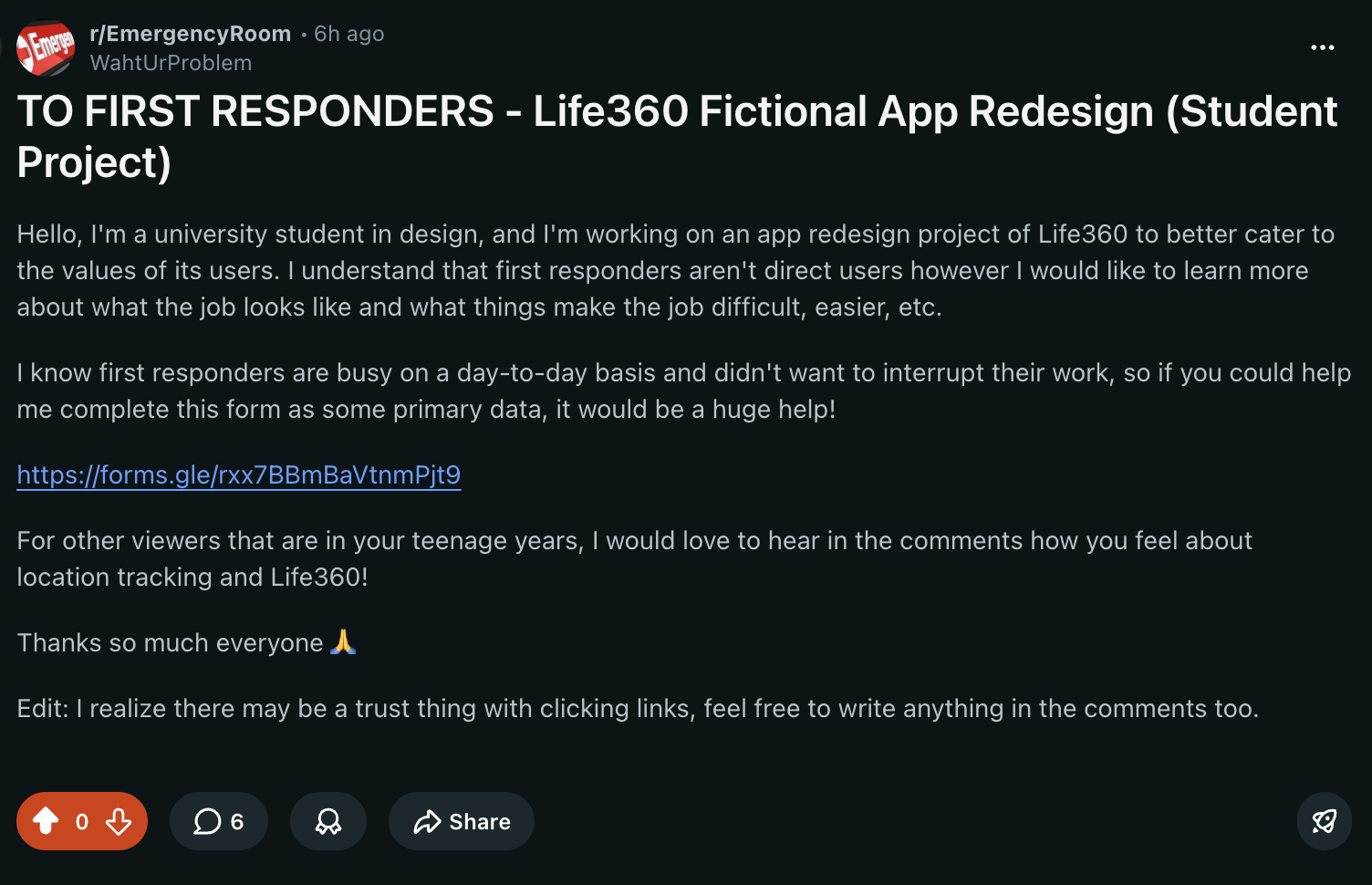 reddit post to first responders